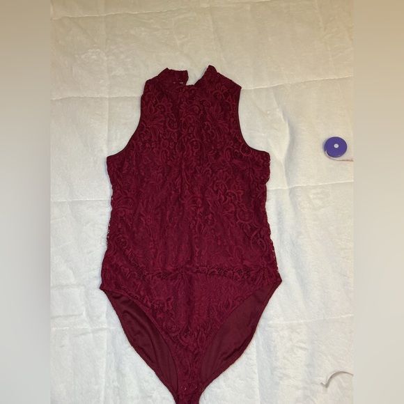 Elegant Burgundy Lace One Piece - Picture 6 of 6